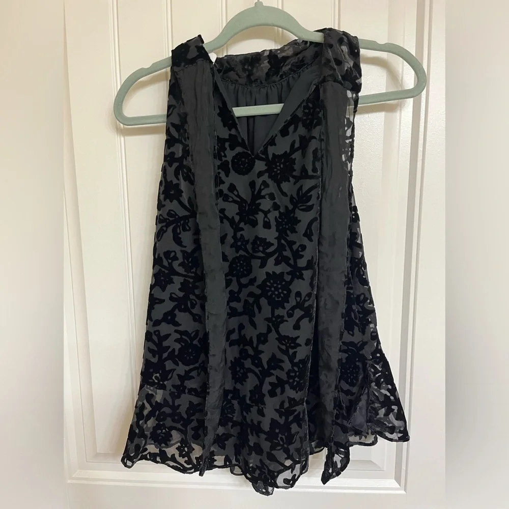 Max Studio Devore Floral Burnout Velvet Black Neck Tie Halter Women’s, NWT - Picture 7 of 7